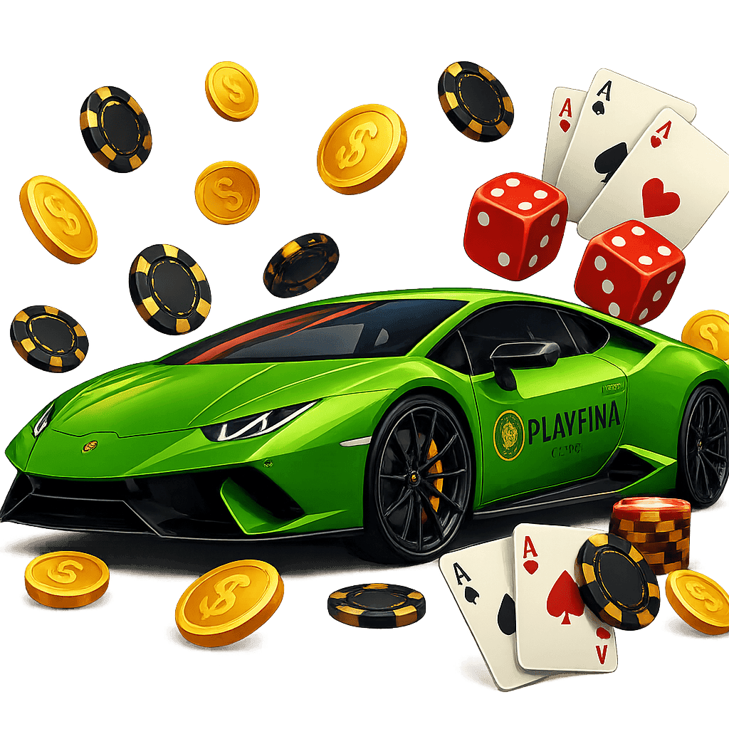 Screenshot of Playfina Casino mobile interface on a smartphone, showing game lobby and navigation